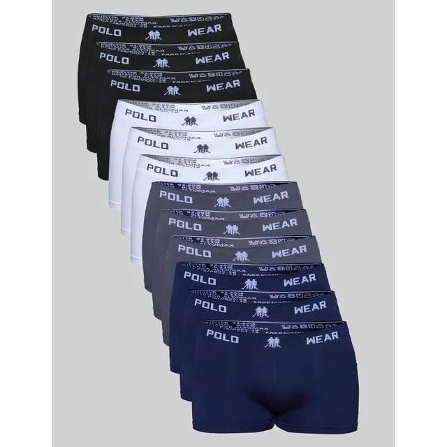 Kit 12 Cuecas Boxer Polo Wear Masculino Microfibra Liso