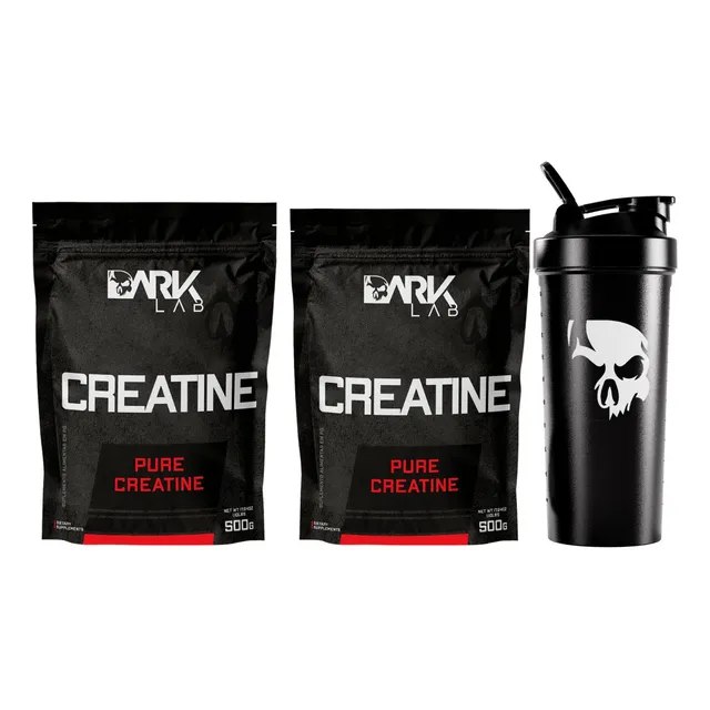 2 Creatinas Puras 500g + Coqueteleira Shaker Academia 700ml Dark Lab