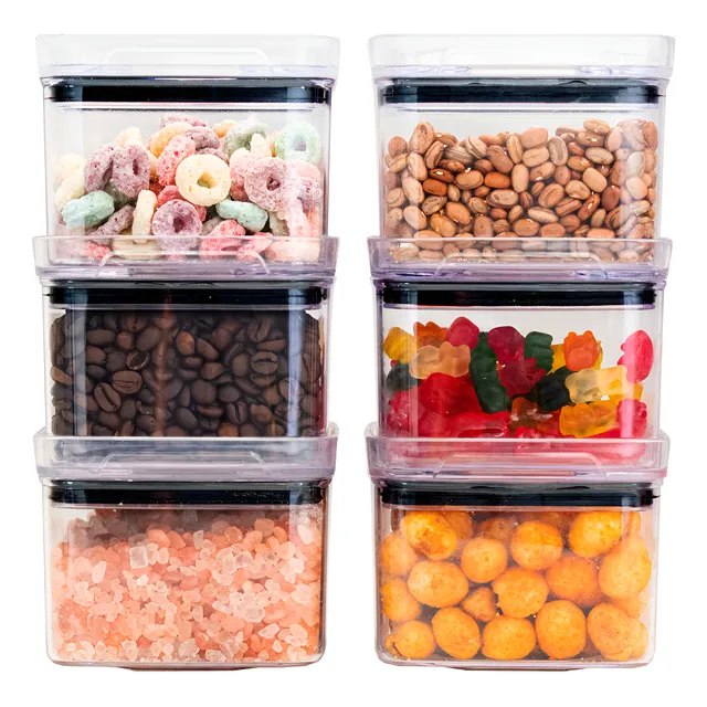 6 Potes Hermético Resistente 500ml Quadrado Transparente Organizador De Armários Cozinha Amobox