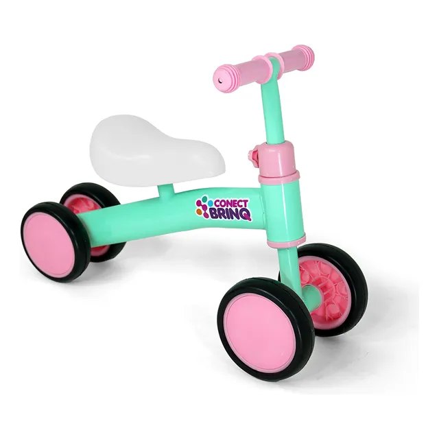 Bicicleta De Equilíbrio Infantil 4 Rodas Conect Brinq Verde, Sem Pedal, Estável, Aprendizado Seguro, Meninos E Meninas, Primeira Bike, Brinquedo Educativo, Cores Vibrantes, Leve E Resistente