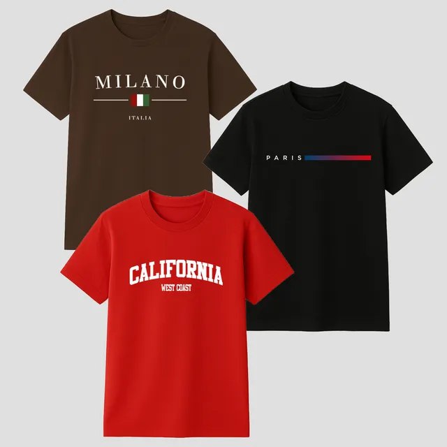 Kit 3 Camisetas Masculina 100% Algodão Premium Verão Casual