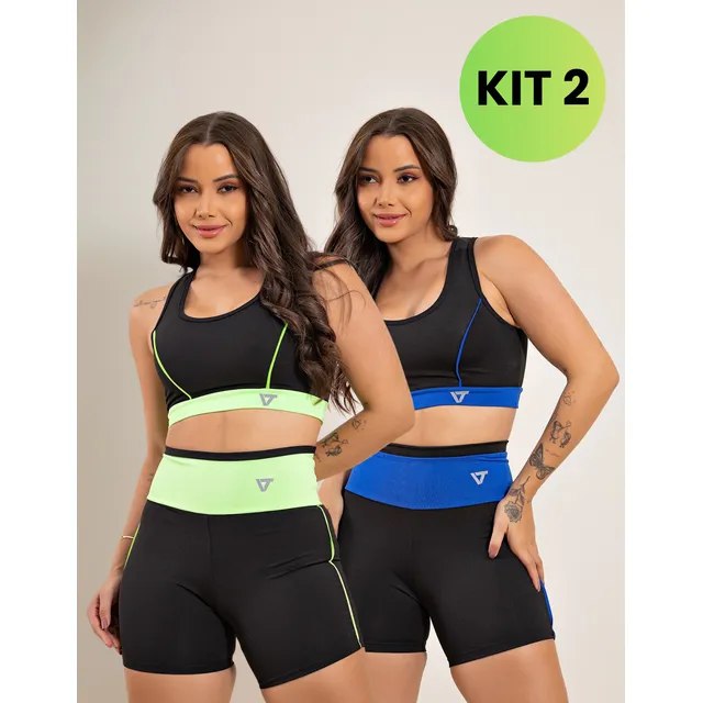 2 Conjunto Fitness Feminino Top E Short De Academia