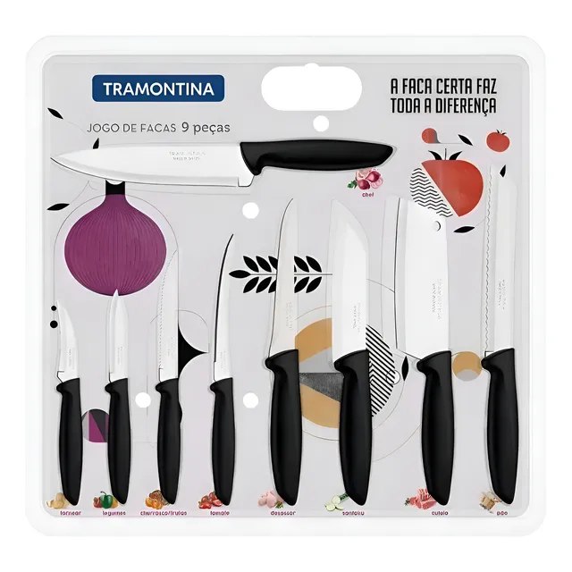 Jogo De Facas Inox 9 Peças Plenus Preto Tramontina