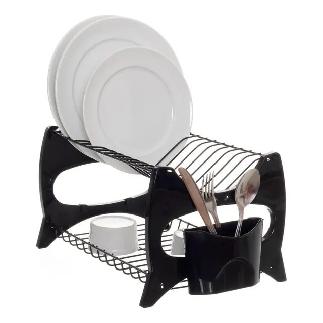 Escorredor de louças compacto 13 pratos porta talher preto Metaltru