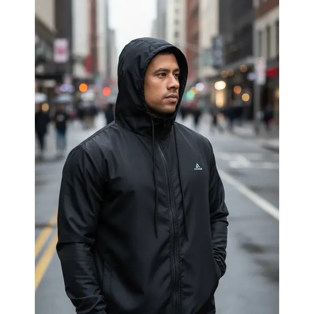 Jaqueta Corta Vento Masculina Capuz Impermeável Zíper Bolso
