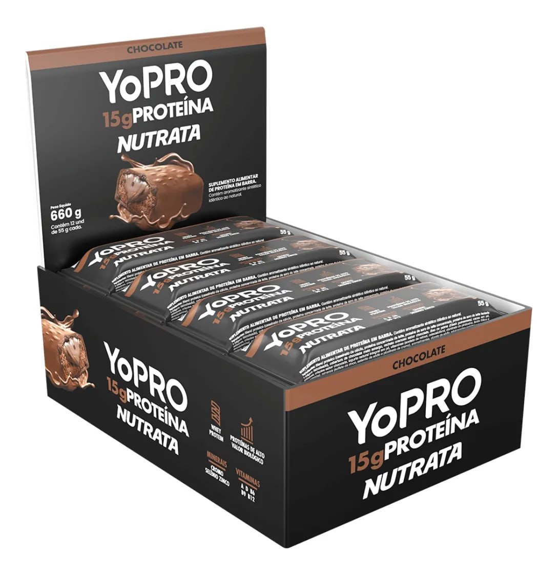 🔝 YoPro Bar 55g Display com 12 unidades Chocolate Nutrata 🔝