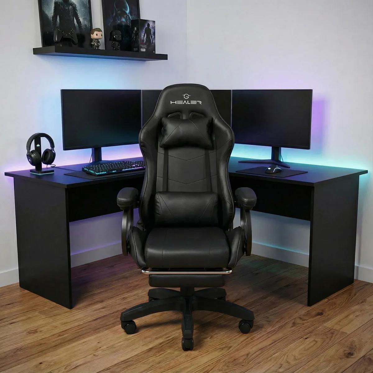 🔝 Cadeira Gamer Preto Healer Level Reclinável Com Apoio Pés 🔝