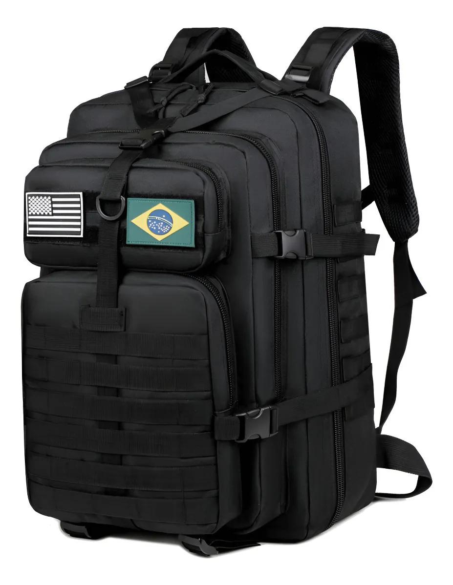 🔝 Xiaobang Mochila Tática Impermeável Militar Reforçada Grande 50litros Cor Preto Desenho Do Tecido Liso 🔝