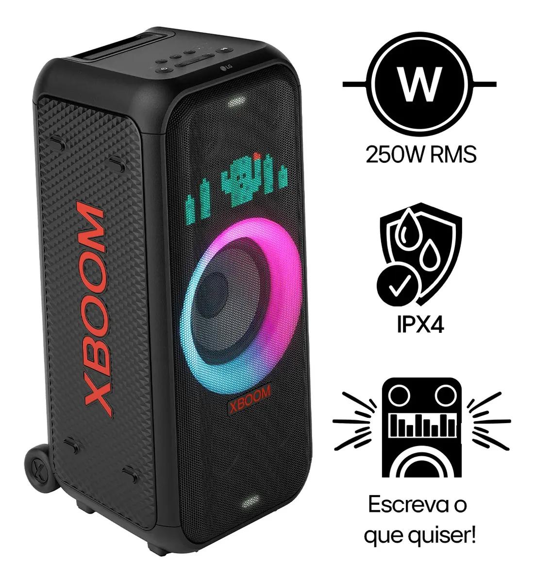 🔝 Caixa de som Bluetooth LG XBOOM 250W RMS, 20 horas de bateria, IPX4, Iluminação de Festa e Visor de Pixel LED 🔝