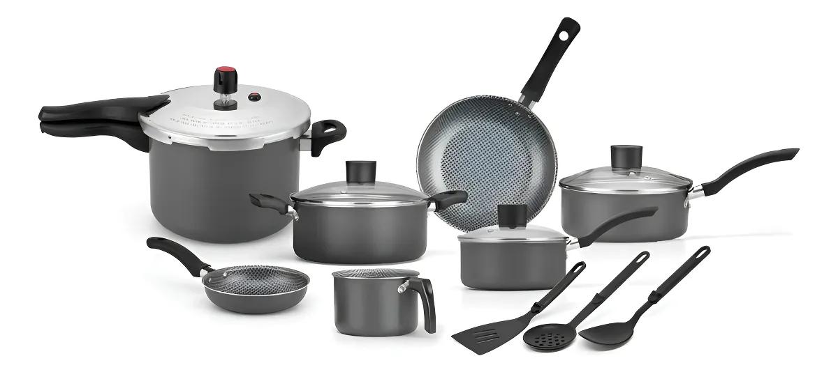 🔝 Conjunto Jogo De Panelas Enjoy Com Panela De Pressão 10pçs Cor Cinza 🔝